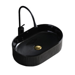 UMYWALKA NABLATOWA CERAMICZNA OWALNA RYFLOWANA ELIX-BL-490 CZARNY POŁYSK ELIX-BL-490