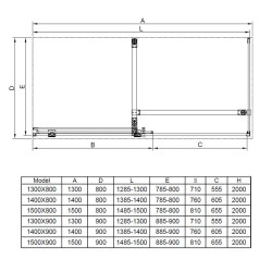 KABINA PRYSZNICOWA KWADRATOWA ASTRA-CH-A-110X2+D CHROM 110X110 CM 8 MM