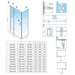 KABINA PRYSZNICOWA PROSTOKĄTNA ZES-KZ03A-BL-100X90 CZARNA 100x90 CM