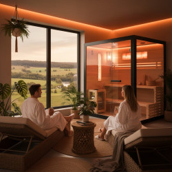 SAUNA FIŃSKA WYSOKOTEMPERATUROWA Z PIECEM FORSA2-BL/HARVIA 4,5KW 3-4 OSOBOWA 150x140 CM