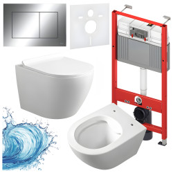 ZESTAW PODTYNKOWY WC STELAŻ TECE MISKA MIZU-WH-RIM-01 PRZYCISK TC-9240401 CHROM