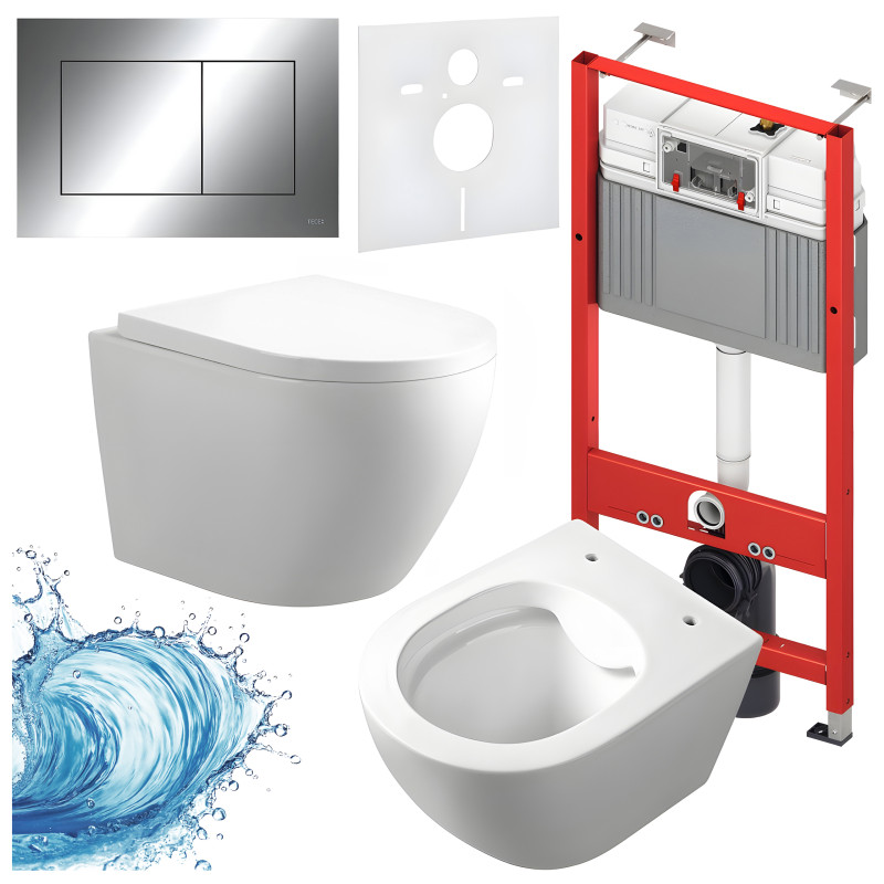 ZESTAW PODTYNKOWY WC STELAŻ TECE MISKA MIZU-WH-RIM-02 PRZYCISK TC-9240401 CHROM