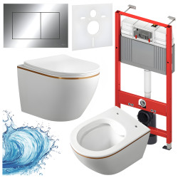 ZESTAW PODTYNKOWY WC STELAŻ TECE MISKA MIZU-WH-GL-RIM-03 PRZYCISK TC-9240401 CHROM