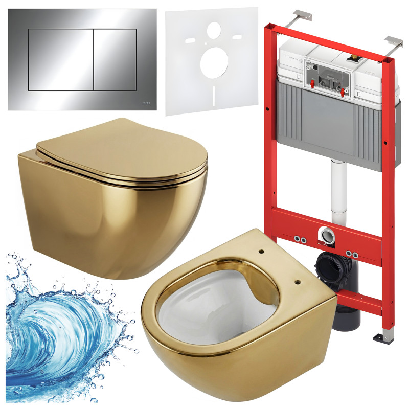 ZESTAW PODTYNKOWY WC STELAŻ TECE MISKA MIZU-GL-WH-RIM-03 PRZYCISK TC-9240401 CHROM