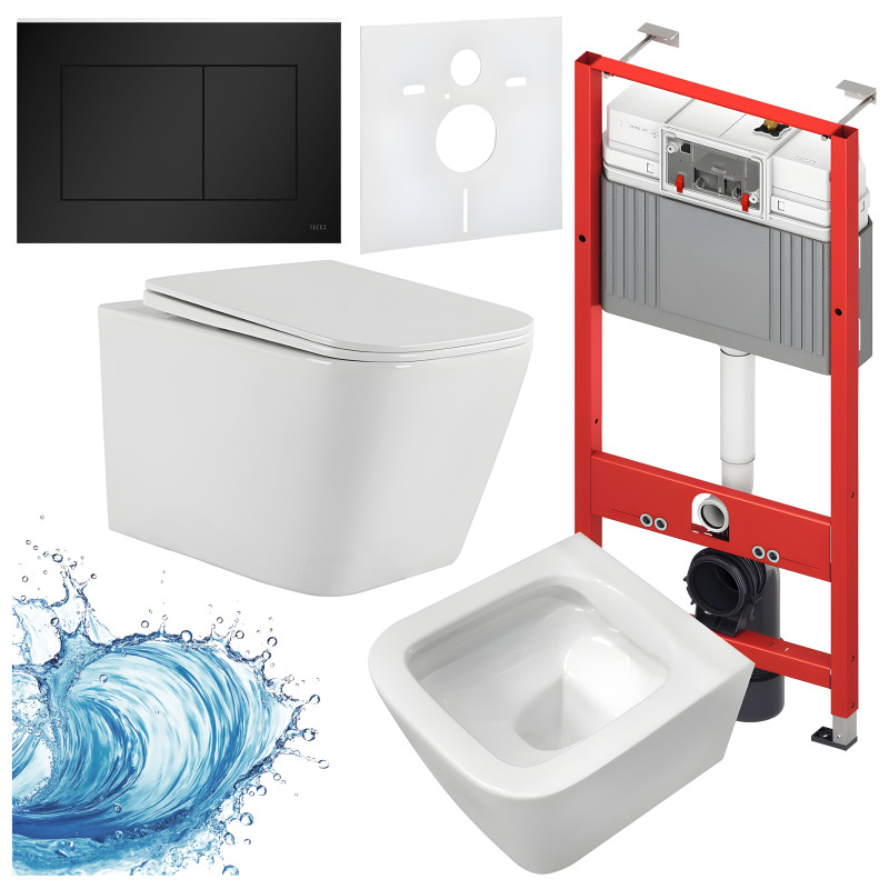 ZESTAW PODTYNKOWY WC STELAŻ TECE MISKA AQUA-WH-03 PRZYCISK TC-9240407 CZARNY MAT