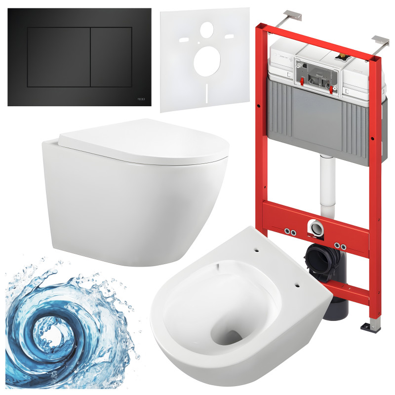 ZESTAW PODTYNKOWY WC STELAŻ TECE MISKA FLOW-WH-TR-02 PRZYCISK TC-9240407 CZARNY MAT