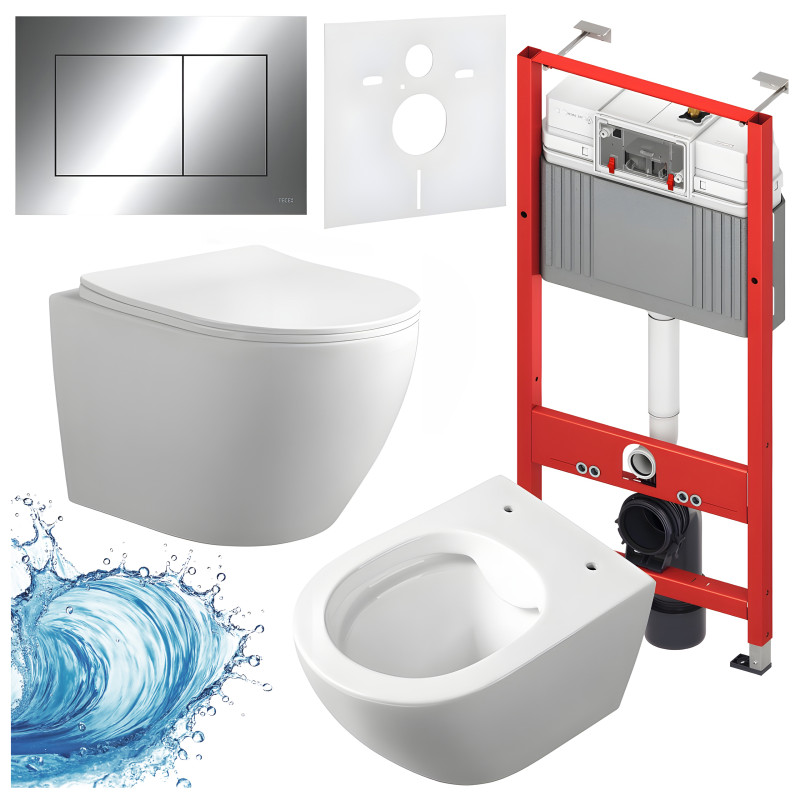 ZESTAW PODTYNKOWY WC STELAŻ TECE MISKA MIZU-WH-RIM-03 PRZYCISK TC-9240401 CHROM