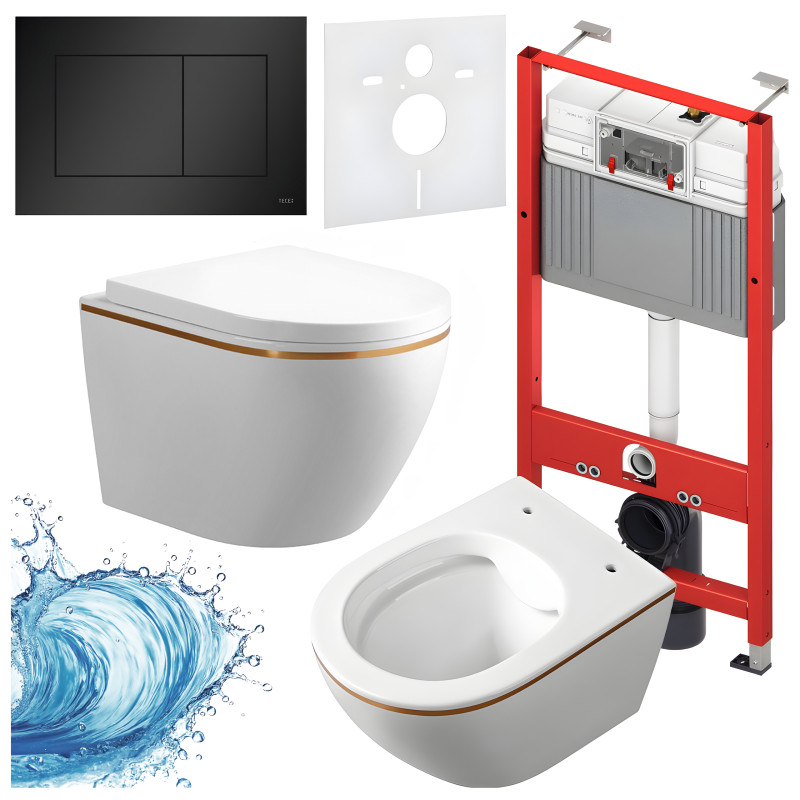 ZESTAW PODTYNKOWY WC STELAŻ TECE MISKA MIZU-WH-GL-RIM-02 PRZYCISK TC-9240407 CZARNY MAT