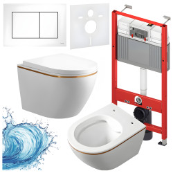 ZESTAW PODTYNKOWY WC STELAŻ TECE MISKA MIZU-WH-GL-RIM-02 PRZYCISK TC-9240417 BIAŁY MAT