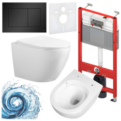 ZESTAW PODTYNKOWY WC STELAŻ TECE MISKA FLOW-WH-TR-03 PRZYCISK TC-9240407 CZARNY MAT