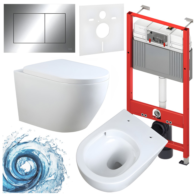 ZESTAW PODTYNKOWY WC STELAŻ TECE MISKA MIZU-WH-TR-02 PRZYCISK TC-9240401 CHROM