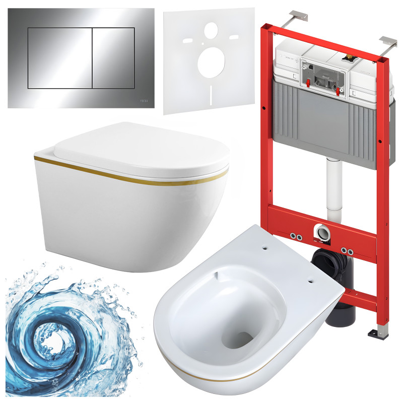 ZESTAW PODTYNKOWY WC STELAŻ TECE MISKA MIZU-WH-GL-TR-02 PRZYCISK TC-9240401 CHROM