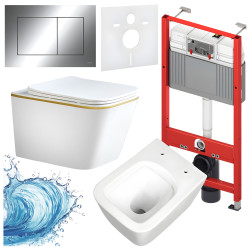 ZESTAW PODTYNKOWY WC STELAŻ TECE MISKA RAIN-WH-GL-RIM-03 PRZYCISK TC-9240401 CHROM