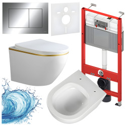 ZESTAW PODTYNKOWY WC STELAŻ TECE MISKA PEAK-WH-GL-RIM-03 PRZYCISK TC-9240401 CHROM
