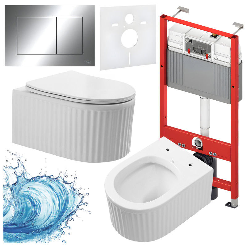 ZESTAW PODTYNKOWY WC STELAŻ TECE MISKA LUMA-WH-RIM-03 PRZYCISK TC-9240401 CHROM