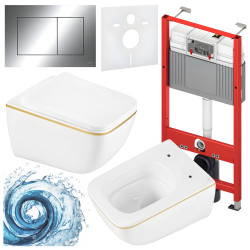 ZESTAW PODTYNKOWY WC STELAŻ TECE MISKA YUZU-WH-GL-TR-03 PRZYCISK TC-9240401 CHROM