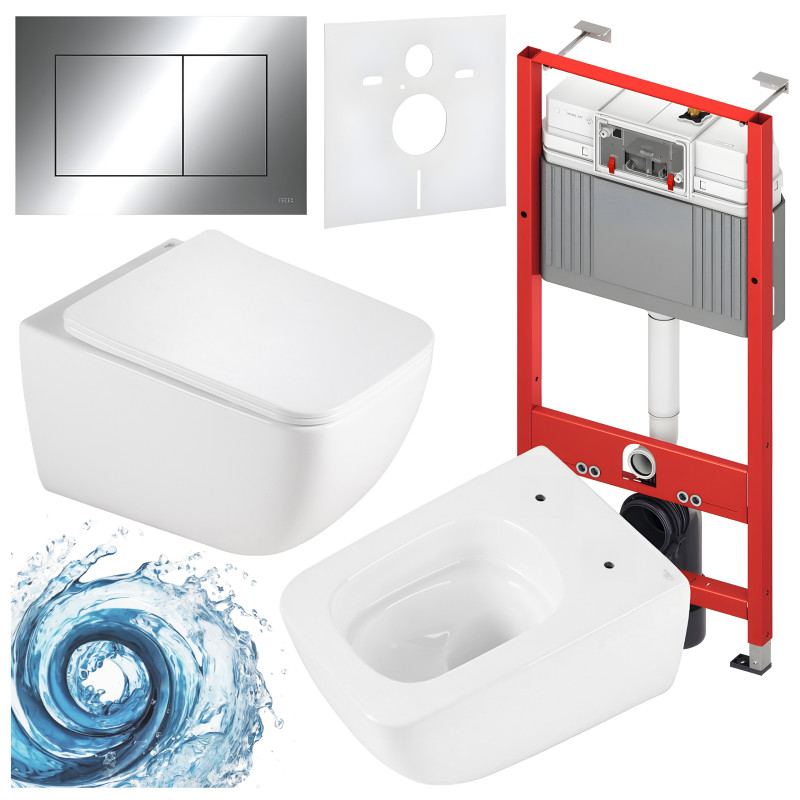 ZESTAW PODTYNKOWY WC STELAŻ TECE MISKA YUZU-WH-TR-03 PRZYCISK TC-9240401 CHROM