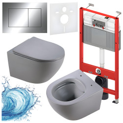 ZESTAW PODTYNKOWY WC STELAŻ TECE MISKA MIZU-MTGR-RIM-03 PRZYCISK TC-9240401 CHROM