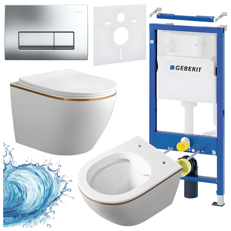 ZESTAW PODTYNKOWY WC STELAŻ GEBERIT DUOFIX MISKA MIZU-WH-GL-RIM-03 PRZYCISK DELTA 50 CHROM