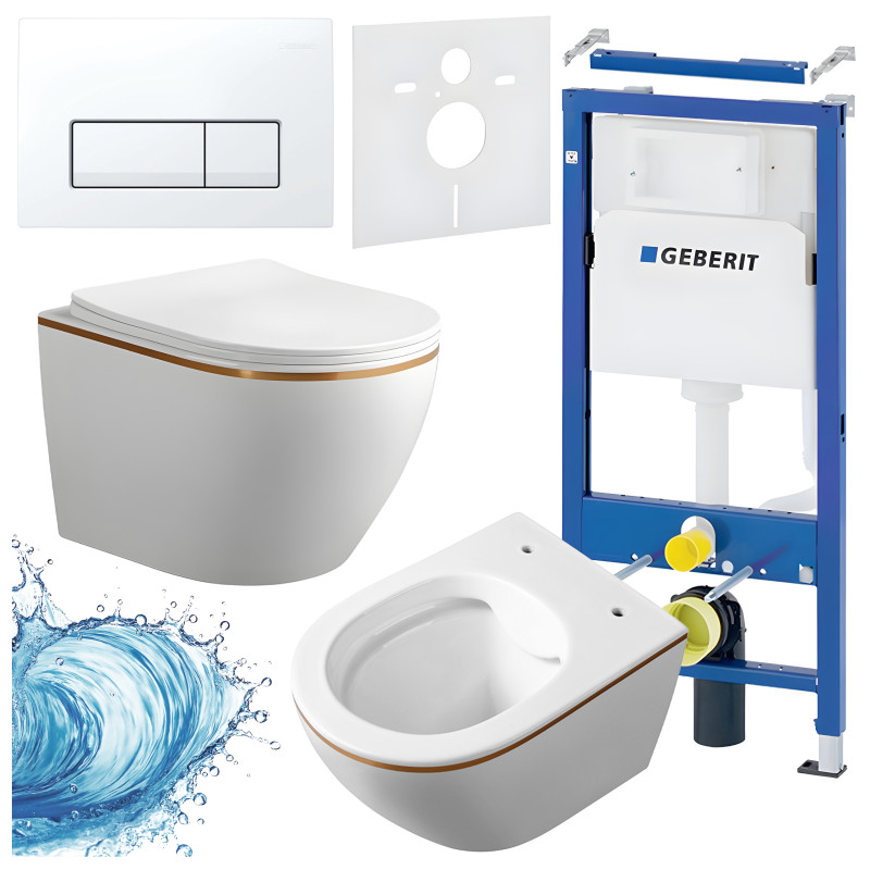 ZESTAW PODTYNKOWY WC STELAŻ GEBERIT DUOFIX MISKA MIZU-WH-GL-RIM-03 PRZYCISK DELTA 50 BIAŁY