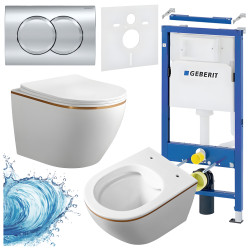 ZESTAW PODTYNKOWY WC STELAŻ GEBERIT DUOFIX MISKA MIZU-WH-GL-RIM-03 PRZYCISK DELTA 01 CHROM