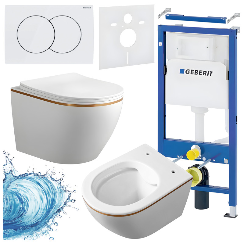 ZESTAW PODTYNKOWY WC STELAŻ GEBERIT DUOFIX MISKA MIZU-WH-GL-RIM-03 PRZYCISK DELTA 01 BIAŁY