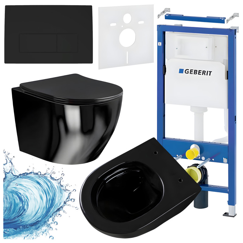 ZESTAW PODTYNKOWY WC STELAŻ GEBERIT DUOFIX MISKA MIZU-BL-RIM-03 PRZYCISK DELTA 50 CZARNY MAT