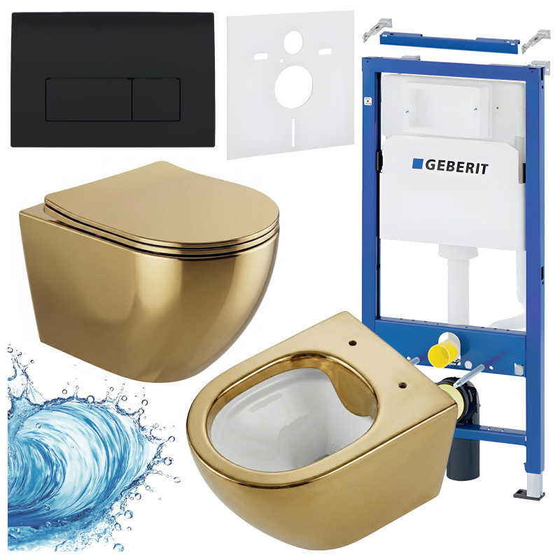 ZESTAW PODTYNKOWY WC STELAŻ GEBERIT DUOFIX MISKA MIZU-GL-WH-RIM-03 PRZYCISK DELTA 50 CZARNY POŁYSK