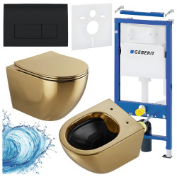ZESTAW PODTYNKOWY WC STELAŻ GEBERIT DUOFIX MISKA MIZU-GL-BL-RIM-03 PRZYCISK DELTA 50 CZARNY POŁYSK