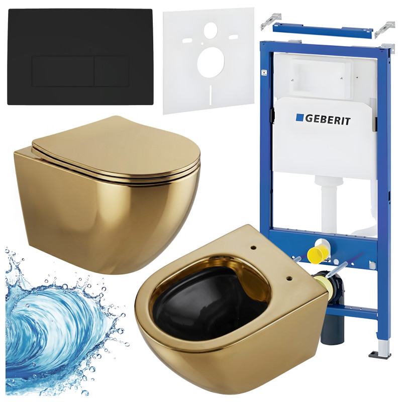 ZESTAW PODTYNKOWY WC STELAŻ GEBERIT DUOFIX MISKA MIZU-GL-BL-RIM-03 PRZYCISK DELTA 50 CZARNY MAT
