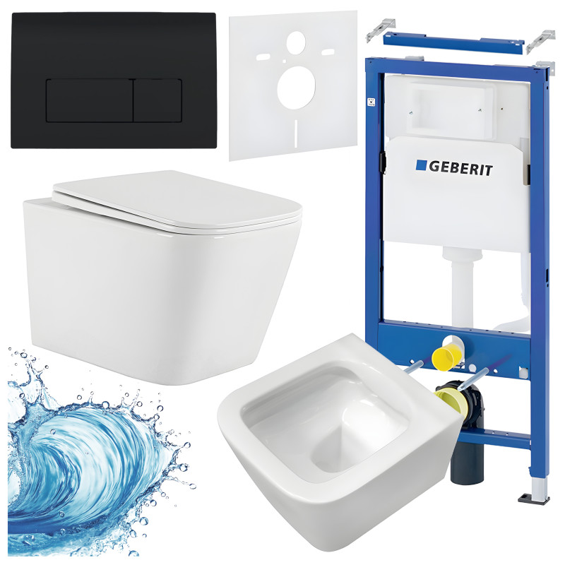 ZESTAW PODTYNKOWY WC STELAŻ GEBERIT DUOFIX MISKA AQUA-WH-03 PRZYCISK DELTA 50 CZARNY POŁYSK