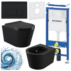 ZESTAW PODTYNKOWY WC STELAŻ GEBERIT DUOFIX MISKA ELITE-MTB-03 PRZYCISK DELTA 50 CZARNY POŁYSK