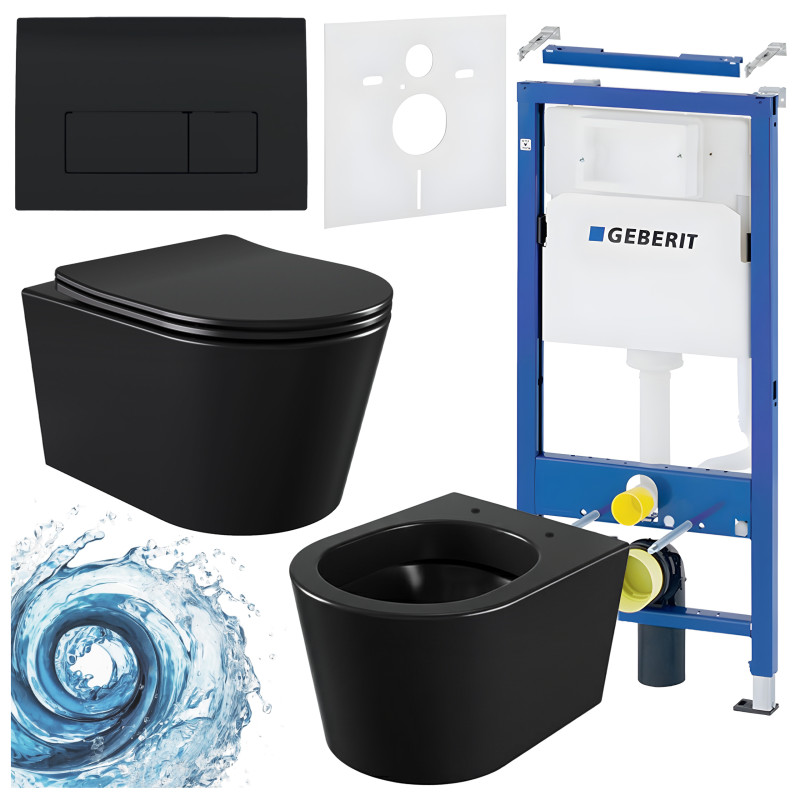 ZESTAW PODTYNKOWY WC STELAŻ GEBERIT DUOFIX MISKA ELITE-MTB-03 PRZYCISK DELTA 50 CZARNY POŁYSK