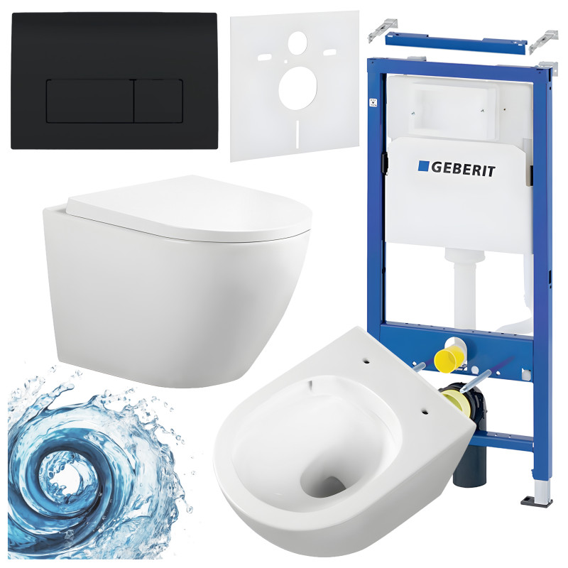 ZESTAW PODTYNKOWY WC STELAŻ GEBERIT DUOFIX MISKA FLOW-WH-TR-02 PRZYCISK DELTA 50 CZARNY POŁYSK