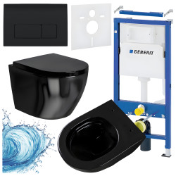 ZESTAW PODTYNKOWY WC STELAŻ GEBERIT DUOFIX MISKA MIZU-BL-RIM-02 PRZYCISK DELTA 50 CZARNY POŁYSK