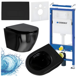 ZESTAW PODTYNKOWY WC STELAŻ GEBERIT DUOFIX MISKA MIZU-BL-RIM-02 PRZYCISK DELTA 50 CZARNY MAT