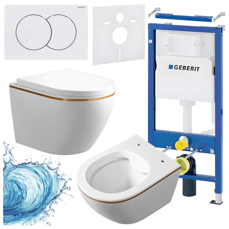 ZESTAW PODTYNKOWY WC STELAŻ GEBERIT DUOFIX MISKA MIZU-WH-GL-RIM-02 PRZYCISK DELTA 01 BIAŁY