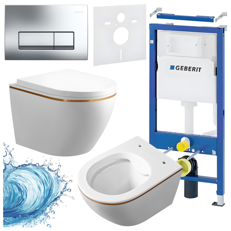 ZESTAW PODTYNKOWY WC STELAŻ GEBERIT DUOFIX MISKA MIZU-WH-GL-RIM-02 PRZYCISK DELTA 50 CHROM