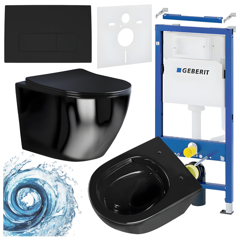 ZESTAW PODTYNKOWY WC STELAŻ GEBERIT DUOFIX MISKA FLOW-BL-TR-03 PRZYCISK DELTA 50 CZARNY MAT