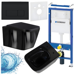 ZESTAW PODTYNKOWY WC STELAŻ GEBERIT DUOFIX MISKA RAIN-BL-RIM-03 PRZYCISK DELTA 50 CZARNY POŁYSK