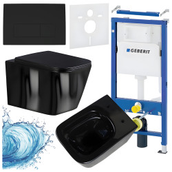 ZESTAW PODTYNKOWY WC STELAŻ GEBERIT DUOFIX MISKA RAIN-BL-RIM-03 PRZYCISK DELTA 50 CZARNY MAT