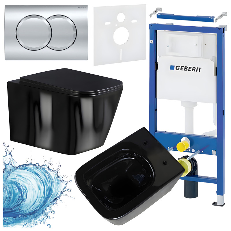 ZESTAW PODTYNKOWY WC STELAŻ GEBERIT DUOFIX MISKA RAIN-BL-RIM-03 PRZYCISK DELTA 01 CHROM