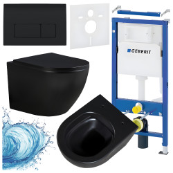 ZESTAW PODTYNKOWY WC STELAŻ GEBERIT DUOFIX MISKA PEAK-MTB-RIM-02 PRZYCISK DELTA 50 CZARNY POŁYSK
