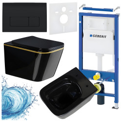 ZESTAW PODTYNKOWY WC STELAŻ GEBERIT DUOFIX MISKA RAIN-BL-GL-RIM-03 PRZYCISK DELTA 50 CZARNY POŁYSK
