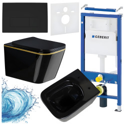 ZESTAW PODTYNKOWY WC STELAŻ GEBERIT DUOFIX MISKA RAIN-BL-GL-RIM-03 PRZYCISK DELTA 50 CZARNY MAT