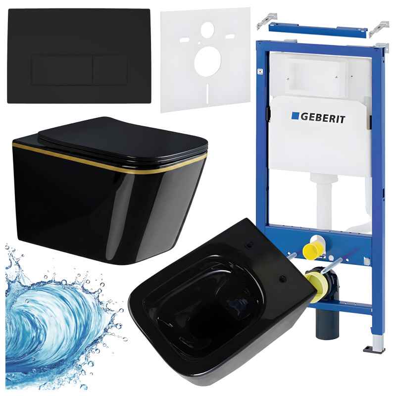 ZESTAW PODTYNKOWY WC STELAŻ GEBERIT DUOFIX MISKA RAIN-BL-GL-RIM-03 PRZYCISK DELTA 50 CZARNY MAT