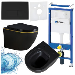 ZESTAW PODTYNKOWY WC STELAŻ GEBERIT DUOFIX MISKA PEAK-MTB-GL-RIM-03 PRZYCISK DELTA 50 CZARNY MAT