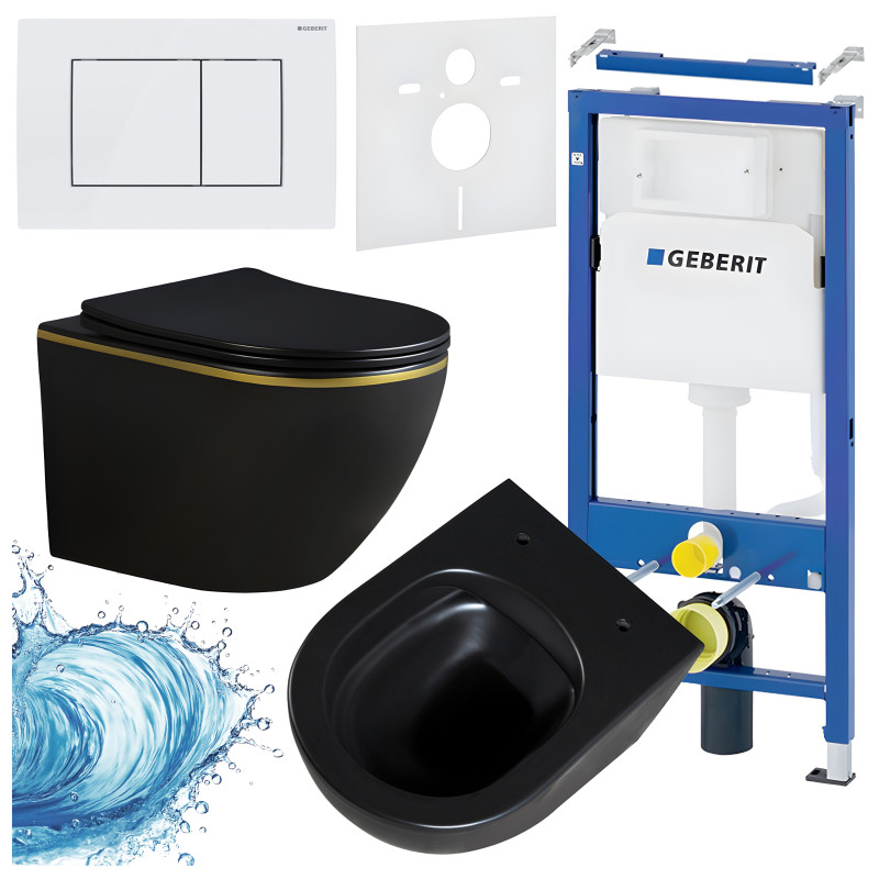 ZESTAW PODTYNKOWY WC STELAŻ GEBERIT DUOFIX MISKA PEAK-MTB-GL-RIM-03 PRZYCISK DELTA 30 BIAŁY