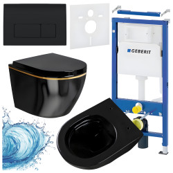 ZESTAW PODTYNKOWY WC STELAŻ GEBERIT DUOFIX MISKA MIZU-BL-GL-RIM-02 PRZYCISK DELTA 50 CZARNY POŁYSK