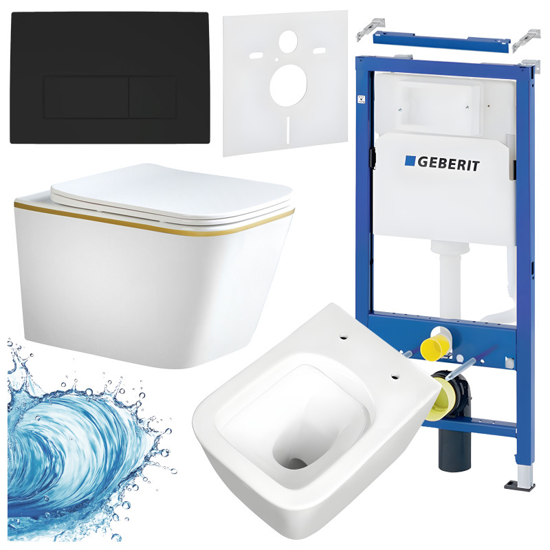 ZESTAW PODTYNKOWY WC STELAŻ GEBERIT DUOFIX MISKA RAIN-WH-GL-RIM-03 PRZYCISK DELTA 50 CZARNY MAT